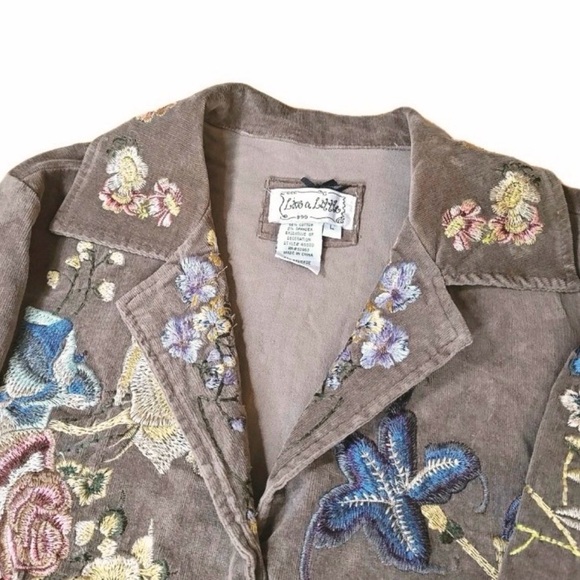 Vintage Live a Little Corduroy Boho Floral Embroidered Jacket - Brown - Large - Picture 7 of 9